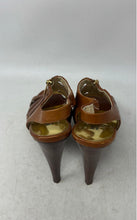 Load image into Gallery viewer, Michael Kors Womens Brown Leather Zipper Slingback Platform Heels Size 6M
