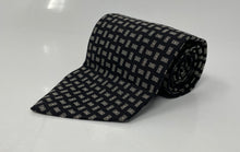 Load image into Gallery viewer, Giorgio Armani Mens Black Gray Geometric Keeper Loop Adjustable Pointed Tie
