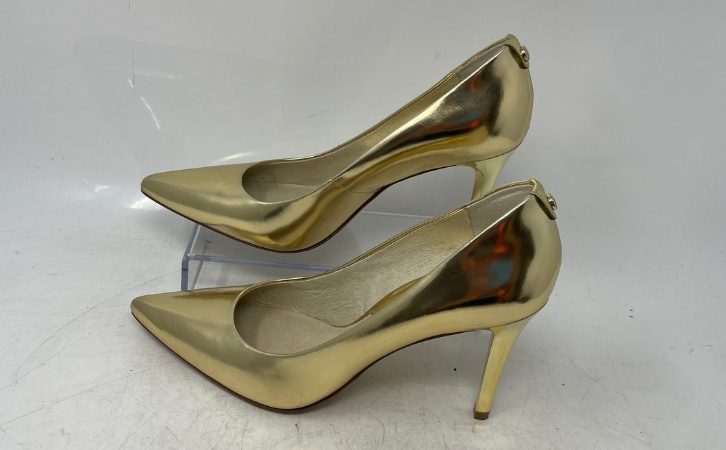 Michael Kors Womens Elisa Gold-Tone Leather Slip-On Stiletto Pump Heels Size 8 M