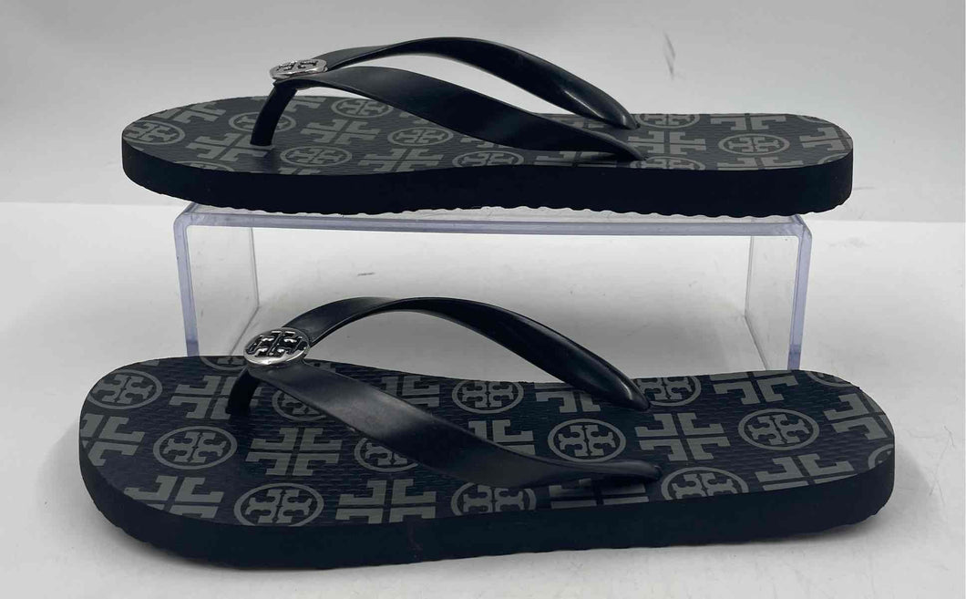 Authentic Tory Burch Womens Black Printed Slip-On Flip-Flop Sandals Size 6
