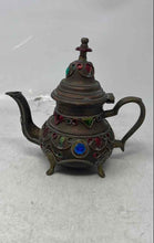 Load image into Gallery viewer, Bronze Color Etched Collectible Jewels Teapot With Handle &amp; Lid
