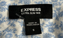 Load image into Gallery viewer, Express Mens Blue White Floral 1MX Extra Slim Fit Long Sleeve Dress Shirt Size S
