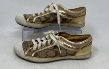 Load image into Gallery viewer, Coach Womens Zorra Brown Gold Monogram Sequin Lace-Up Sneaker Shoes Size 6.5 B
