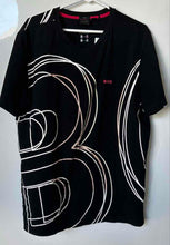 Load image into Gallery viewer, Boss Mens Black Stretch Cotton Crew Neck Big Logo Graphic Print T-Shirt Size L

