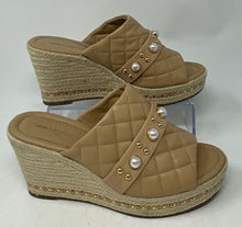 Load image into Gallery viewer, Karl Lagerfeld Womens Camila Beige Leather Espadrille Wedge Slide Sandals Sz 9M
