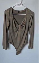 Load image into Gallery viewer, Express Womens Gold Metallic Long Sleeve One-Piece Bodysuit Size Small
