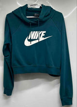 Load image into Gallery viewer, Nike Womens Hunter Green Long Sleeve Cropped Pullover Hoodie Size Medium
