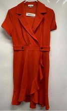 Load image into Gallery viewer, Calvin Klein Womens Orange Ruffle Front Short Sleeve Belted Wrap Dress Size M
