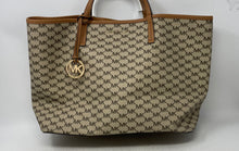 Load image into Gallery viewer, Michael Kors Womens Brown Monogram Charm Double Handle Shoulder Tote Handbag

