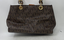 Load image into Gallery viewer, Michael Kors Womens Cynthia Brown Leather Monogram Inner Pocket Satchel Handbag
