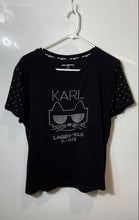 Load image into Gallery viewer, Karl Lagerfeld Womens Black Embellished Short Sleeve T-Shirt Size Large
