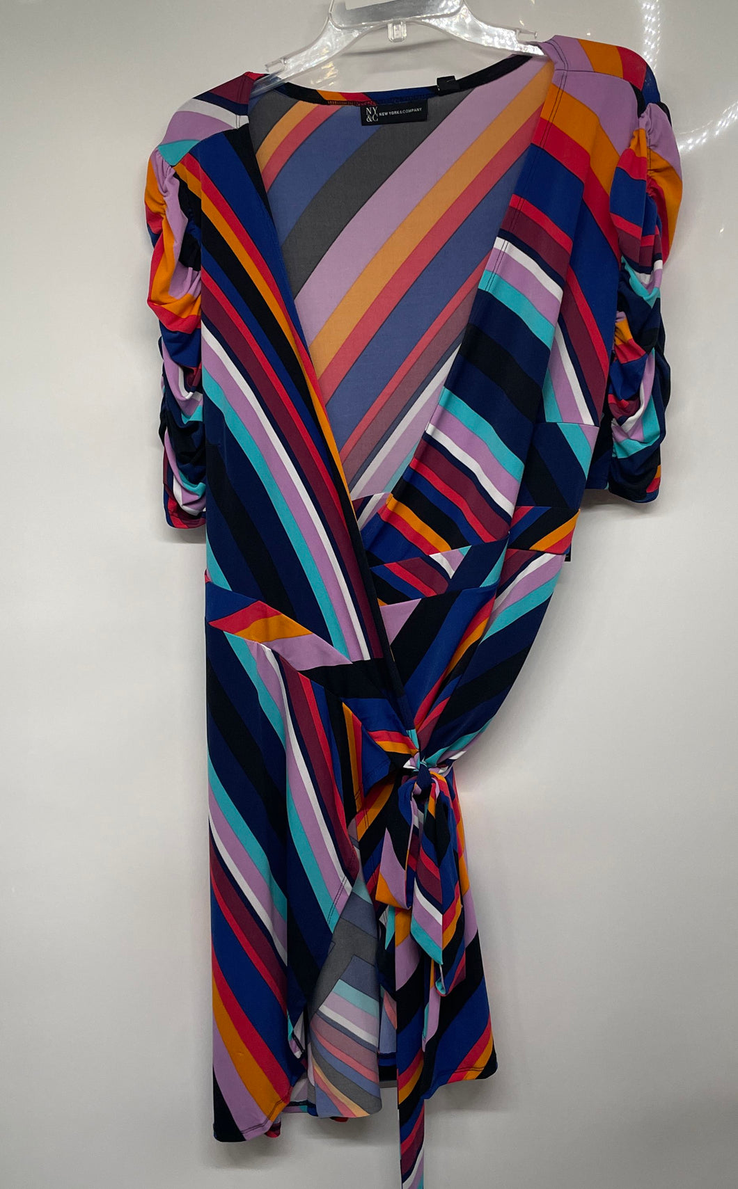 New York & Company Womens Multicolor Striped Tie Waist Wrap Dress Sz XL With Tag