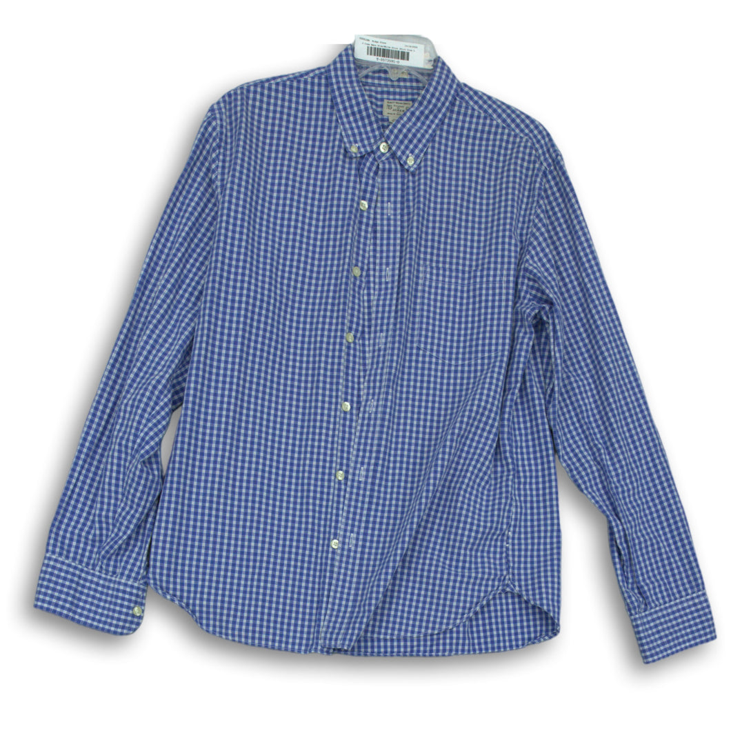 J.Crew Mens Blue White Plaid Print Long Sleeve Button-Up Shirt Size Large