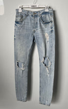 Load image into Gallery viewer, Zara Mens Blue Denim Light Wash Distressed Ripped Skinny Jeans Size 30
