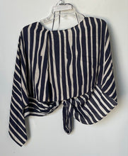 Load image into Gallery viewer, Zara Womens White Blue Striped Print Twisted Front Boat Neck Blouse Top Size XL
