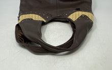 Load image into Gallery viewer, Kate Landry Womens Brown Leather Double Handle Zip Top Lined Studded Hobo Bag
