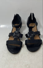 Load image into Gallery viewer, Franco Sarto Womens Black Leather Wedge Heel Back Zip Strappy Sandals Size 7.5
