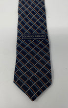 Load image into Gallery viewer, Giorgio Armani Mens Blue Geometric Print Silk Keeper Loop Adjustable Pointed Tie

