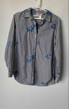 Load image into Gallery viewer, Calvin Klein Womens Black White Striped Embroidered Flowers Button-Up Shirt Sz S
