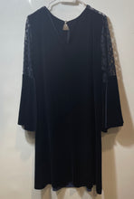 Load image into Gallery viewer, Tommy Hilfiger Womens Blue Velvet Sheer Lace Long Bell Sleeve Shift Dress Sz 14W

