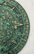 Load image into Gallery viewer, Antique Green Gold Aztec Maya Solar Sun Inlay Stones Wall Hanging Calendar
