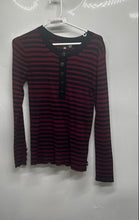 Load image into Gallery viewer, Karl Lagerfeld Womens Red Black Striped Ribbed Knit Henley Sweater Size Medium
