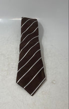 Load image into Gallery viewer, Prochownick Mens Brown White Striped Keeper Loop Adjustable Pointed Tie
