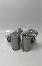 Load image into Gallery viewer, Audrey Brooke Womens Silver Leather Block Heel Ankle Strap Sandals Size 7M
