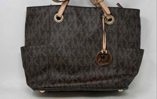 Load image into Gallery viewer, Michael Kors Womens Jet Set Dark Brown Signature Leather Charm Tote Handbag
