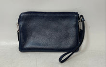 Load image into Gallery viewer, Coach Womens Navy Blue Crossgrain Leather Corner Zip Mini Wristlet Wallet
