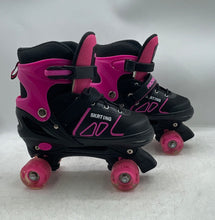 Load image into Gallery viewer, Micmac Skating Girls Black Pink Adjustable Strap Quad Wheel Roller Skates Size L
