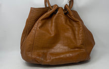 Load image into Gallery viewer, Michael Kors Womens Madison Brown Croc Embossed Leather Drawstring Shoulder Bag
