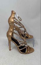 Load image into Gallery viewer, Liliana Womens Gold Pink Peep Toe Back Zip Stiletto Strappy Heels Size 7.5
