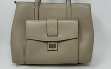 Load image into Gallery viewer, Andrea Cardone Womens Beige Leather Turnlock Front Pocket Zip Top Tote Purse
