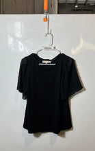 Load image into Gallery viewer, Loft Womens Black Swiss Dot Flutter Sleeve Crew Neck Blouse Top Size Small
