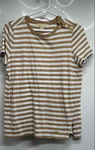 Load image into Gallery viewer, Michael Kors Womens White Khaki Striped Short Sleeve Crew Neck T-Shirt Size S
