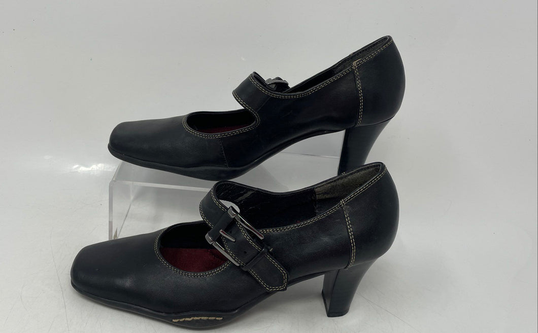 Aerosoles Womens Black Leather Square Toe Mary Jane Heels Size 5.5B