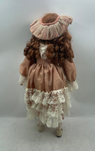 Load image into Gallery viewer, Vintage Auburn Curly Hair Gray Eyes Collectible Porcelain Doll In Pink Dress
