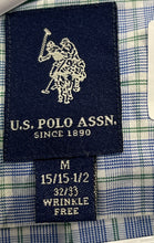 Load image into Gallery viewer, U.S. Polo Assn. Mens Blue Plaid Print Dress Shirt Size M 15-15.5 32/33
