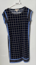 Load image into Gallery viewer, Michael Kors Womens Blue Check Print Cap Sleeve Round Neck Shift Dress Size S
