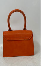Load image into Gallery viewer, Womens Orange Faux Leather Stitched Inner Pocket Flap Mini Top Handle Purse
