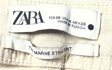 Load image into Gallery viewer, Zara Womens The Marine Beige Denim Raw Hem Straight Jeans Pants Size 4
