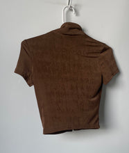 Load image into Gallery viewer, Divided By H&amp;M Womens Brown Spread Collar Short Sleeve Cropped Blouse Top Size S
