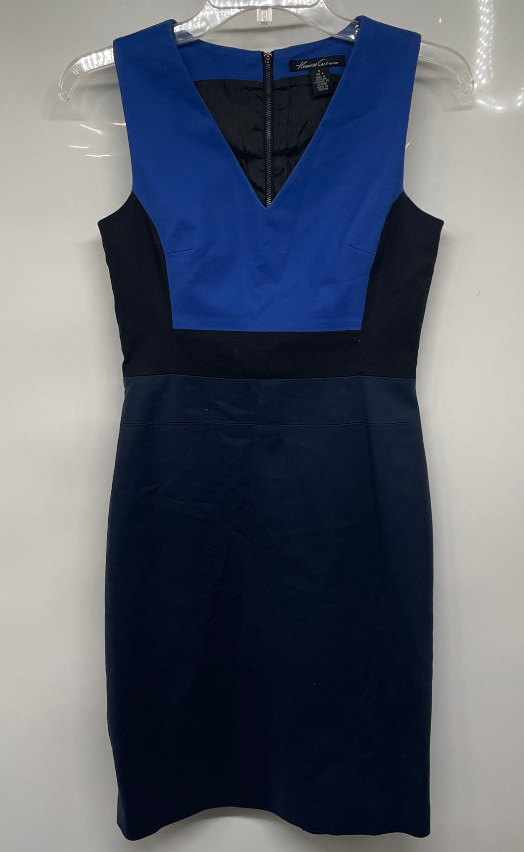 Kenneth Cole Womens Blue Black Colorblock Sleeveless V-Neck Sheath Dress Size 0