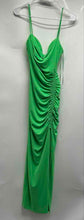 Load image into Gallery viewer, Zara Womens Green Spaghetti Strap Ruched Cowl Neck Midi Bodycon Dress Size XS
