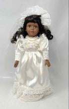 Load image into Gallery viewer, Vintage Collectible Black Curly Hair Brown Eyes Porcelain Doll In Wedding Dress
