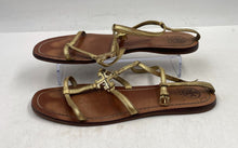 Load image into Gallery viewer, Authentic Tory Burch Womens Lowell Gold Brown Ankle Strap Sandal Sz 9.5M Stained
