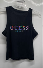 Load image into Gallery viewer, Guess Womens Black Graphic Logo Sleeveless Round Neck Tank Top Size Medium
