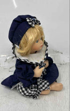 Load image into Gallery viewer, Vintage Collectible Blonde Hair Mini Porcelain Baby Girl Doll In Blue Dress
