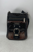 Load image into Gallery viewer, Vittorio Womens Brown Black Croc Embossed Front Flap Pocket Crossbody Bag
